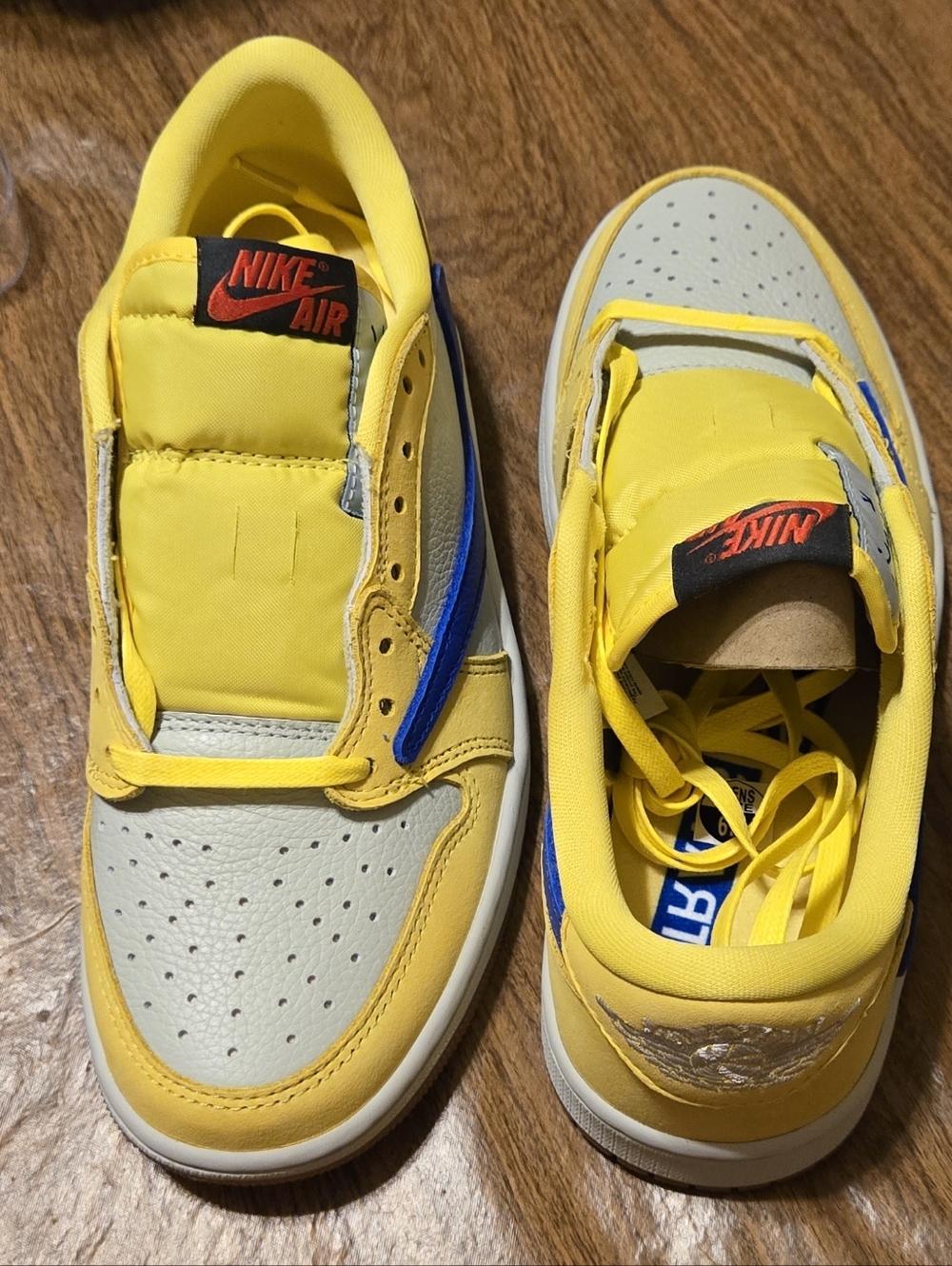 Nike Yellow and Blue Low-Top Sneakers Air Jordan 1 Retro Travis Scott Collab